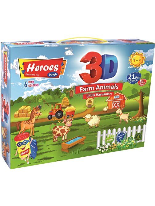 Heroes ERN-570 3 D Çiftlik Hayvanları grlutensiz 6'lı Oyun Hamuru ve Kalıp Seti 2 - 4 Yaş
