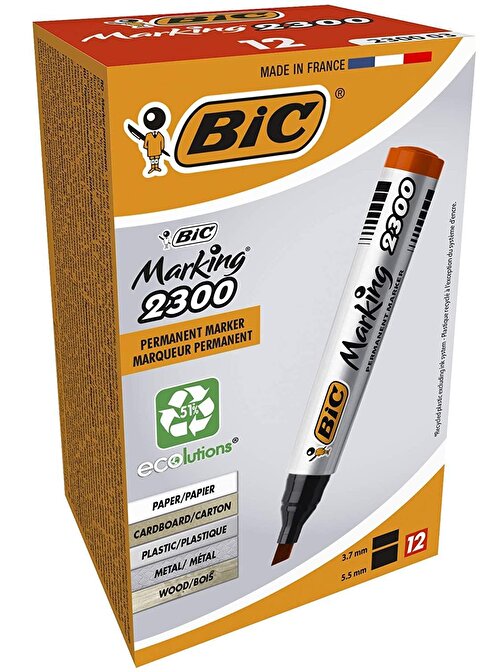 Bic Marking 2300 Marking Kesik Uçlu Permanent Marker Kalem 12'li Kırmızı