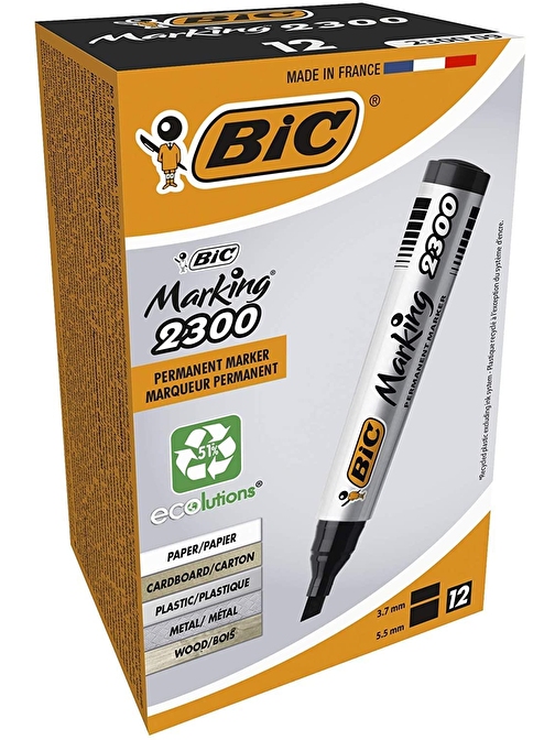 Bic Marking 2300 Marking Kesik Uçlu Permanent Marker Kalem 12'li Siyah