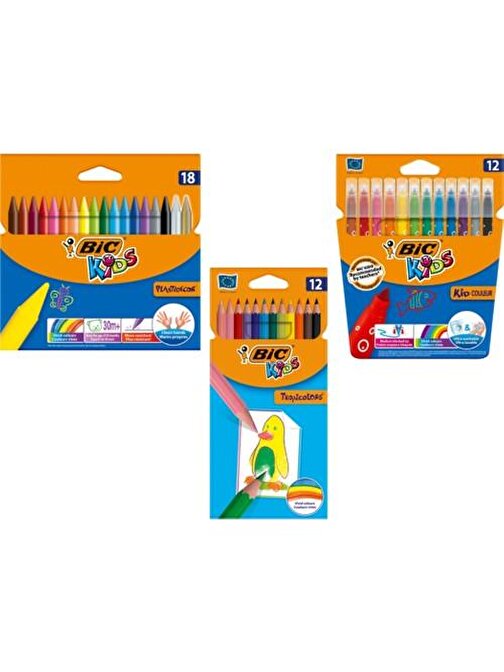 Bic 12'Li Keçeli,18'Li Pastel Ve 12'Li Kuru Boya Seti