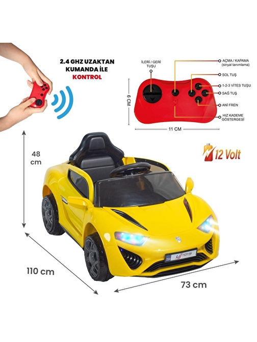 Uj Toys Jagor 12 Volt Uzaktan Kumandalı 4 Tekerli Kırmızı Akülü Araba 5-7 Yaş Sarı