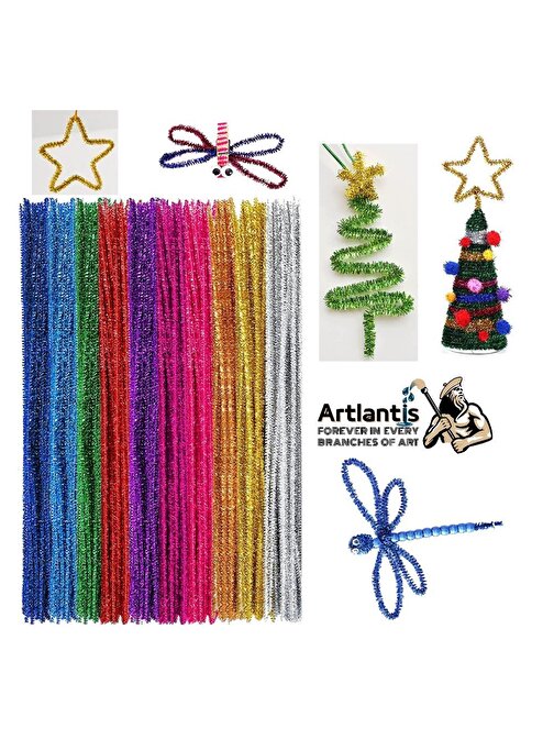 Artlantis Metalik Şönil Renkli 50 Cm 100'lü Artlantis 50 Cm Renkli Metalik Tüylü Tel 100 lü 1 Paket