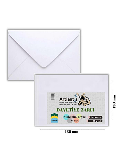 Artlantis Kağıt Davetiye Zarfı 13x18 cm Beyaz 100' Lü 1 Paket