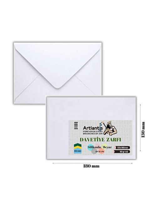 Artlantis Kağıt Davetiye Zarfı 13x18 cm Beyaz 250' Li 1 Paket