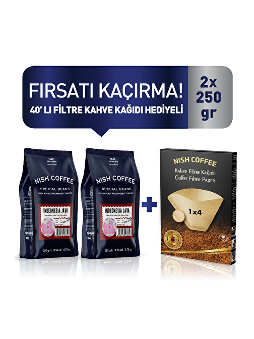 2 x  Nish Fitre Kahve Endonezya Java 250 gr 40'lı Filtre Kağıdı Hediye