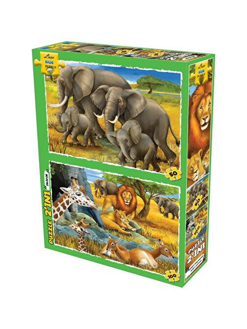 Laço Kids Safari Hayvanlar 2In1 Puzzle 50-100 Parça Lc7331