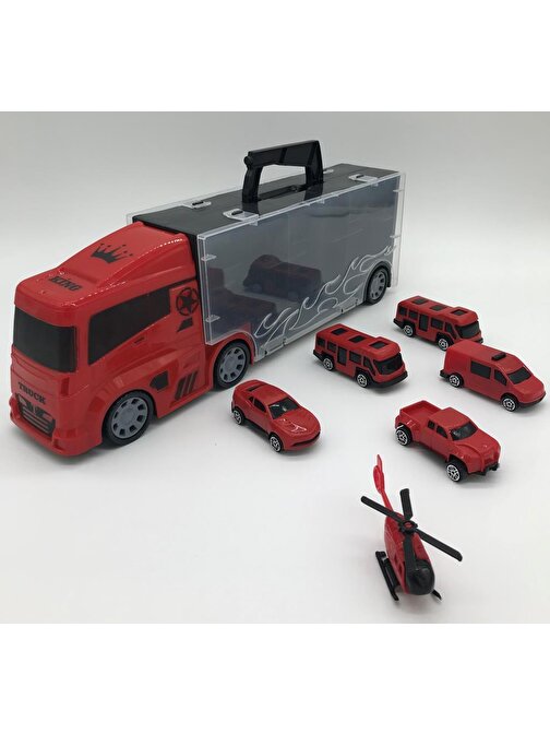 King Oyuncak 6 Mini Araç Ve Taşıyıcı Kamyon Kırmızı Lal 2016