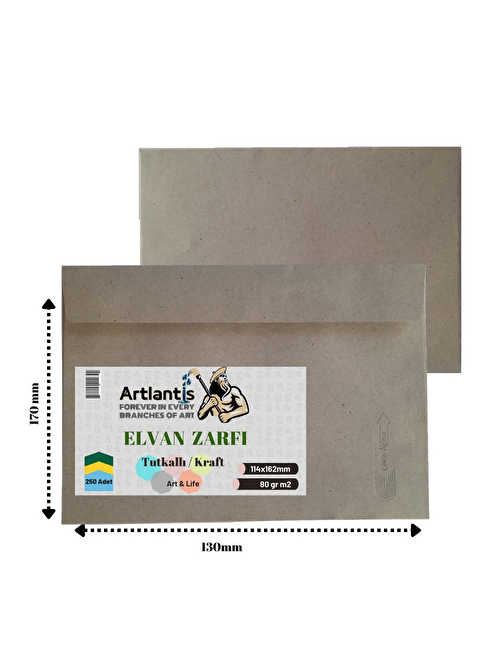 Artlantis Kraft Cırtlı Mektup Zarfı Silikonlu 140x162 Beyaz 250' Li 1 Paket