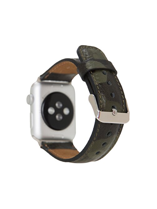 Bouletta Apple Watch 42 - 44 - 45 mm Deri Kamuflaj Akıllı Saat Kordonu Yeşil