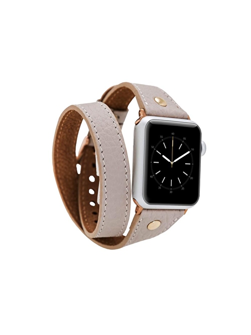 Apple Watch Uyumlu Deri Kordon 38 - 40 - 41mm Slim Double Tour GT ERC3 Bej