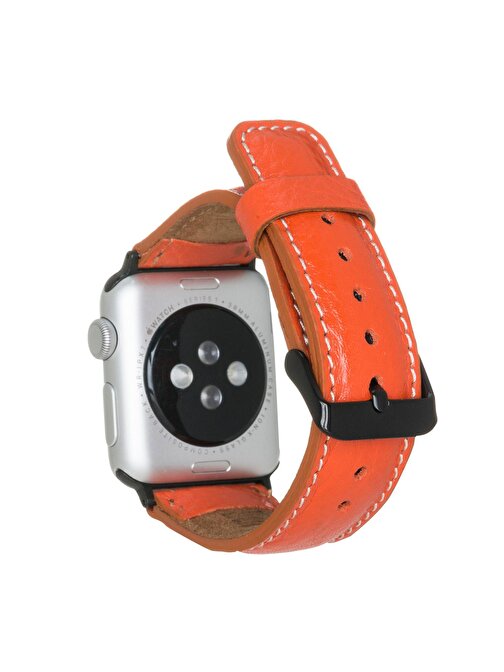 Bouletta Apple Watch Uyumlu Deri Kordon 42 - 44 - 45mm FL8 - SM3 Turuncu