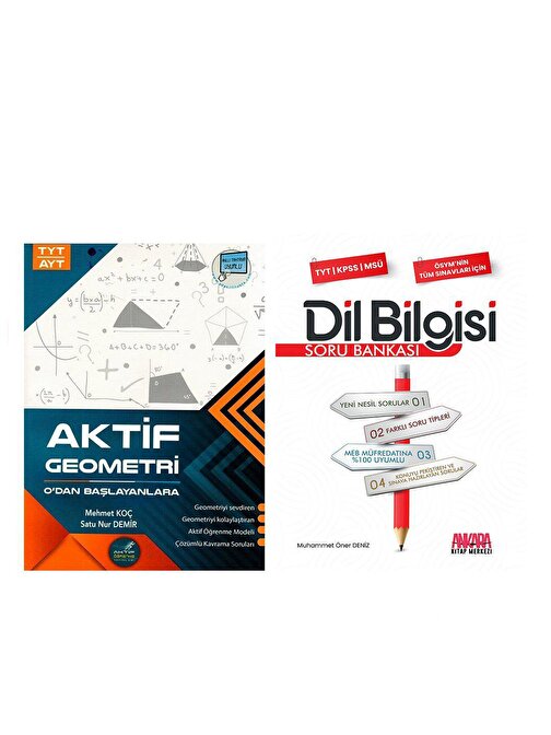 Akm Kitap Aktif Öğrenme TYT AYT Geometri 0 dan Başlayanlara ve AKM Dil Bilgisi Soru Bankası Seti 2 Kitap