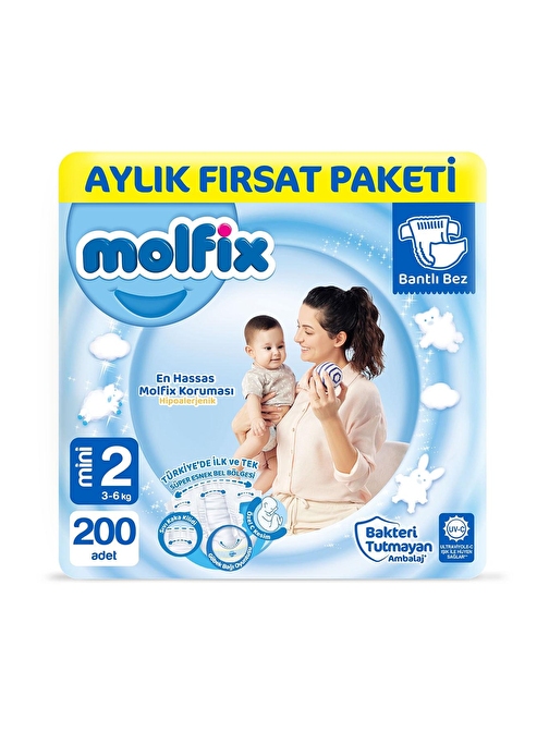 Molfix 3 - 6 kg 2 Numara Aylık Fırsat Paketi Bebek Bezi 200 Adet