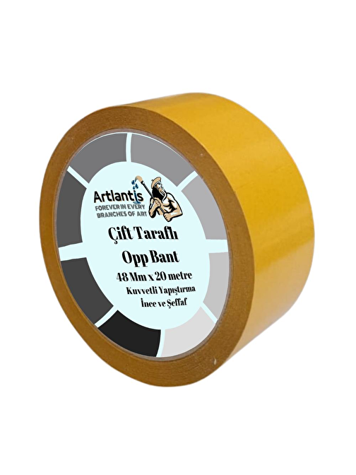 Çift Taraflı Bant İnce Şeffaf 48 mm 20 Metre 1 Adet Artlantis Resim Tablo Fotoraf Halı Yapıştırıcısı 1 Adet