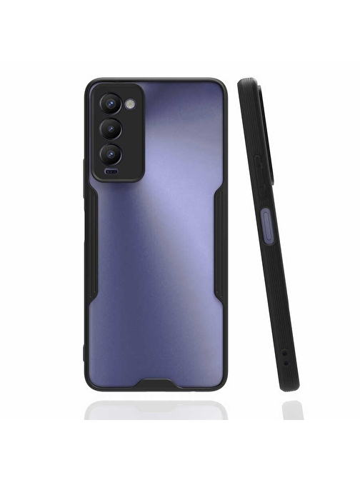 Coverzone Tecno Camon 18 ile uyumlu Kılıf Renkli Kenar Perfe Tpu Silikon Siyah