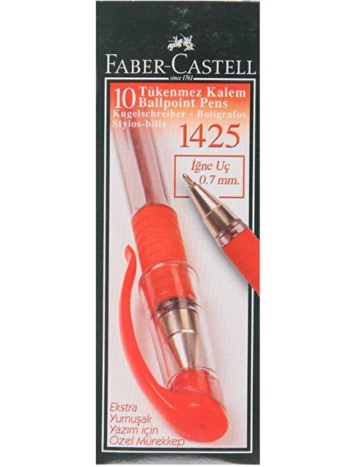 Faber-Castell 1425 Tükenmez Kalem 0.7 mm İğne Uçlu Kırmızı 10'lu Paket