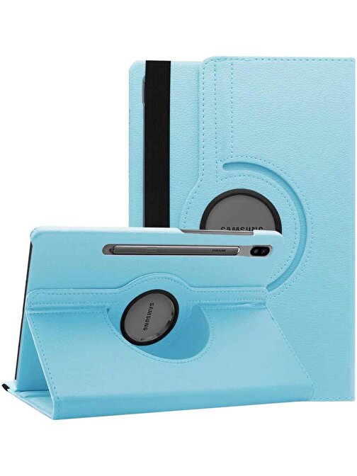 Coverzone 360 Dönerli Standlı Deri Samsung Galaxy Tab S8 Ultra SM-X903 Uyumlu 14.6 inç Tablet Kılıfı Mavi