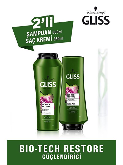 Gliss Bio-Tech Restore Güçlendirici Bakım Seti (Şampuan 500 ml + Saç Kremi 360 ml)