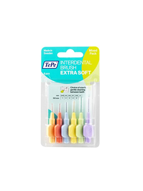 Tepe Blisterli Extra Soft Set Diş Teli Arayüz Fırçası 6'lı Karışık Renkli