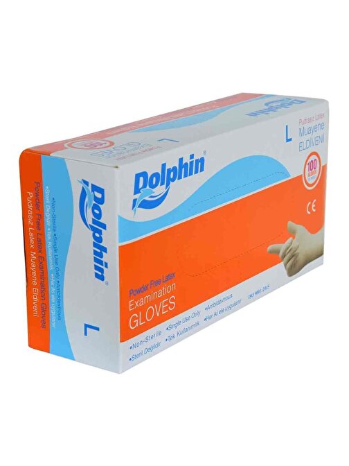 Dolphin Pudrasız Latex Muayene Eldiveni Büyük Boy (L) 100Lü Pkt