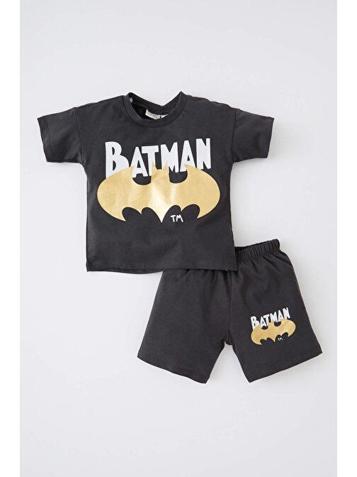 Defacto Y6465A222SM Erkek Bebek Batman Lisanslı Regular Fit Kısa Kollu Tişört Şort Takım  Antrasit 6 - 9 Ay