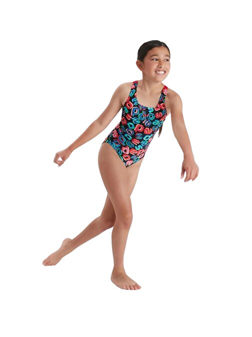 Speedo 8-12377G810 - Leaderback Allover Kız Çocuk Yüzücü Mayo Çok Renkli 15-16 Yaş
