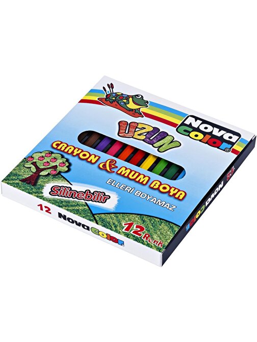 Nova Color Crayon Karton Kutulu Çevirmesiz Uzun Altıgen Kalem Mum Boya 12 Renk
