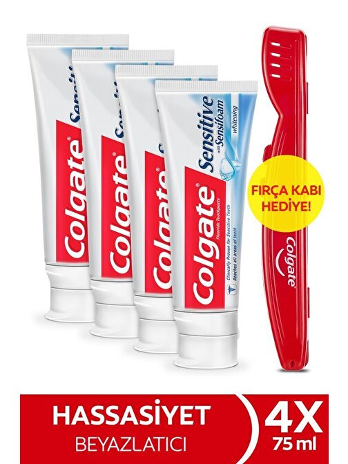 Colgate Sensitive Sensifoam Beyazlatıcı Diş Macunu 75 ml x 4 Adet + Fırça Kabı Hediye