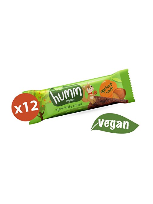 Humm Organik Vegan Kayısılı Fındıklı Yulaf Bar 27 gr x 12 adet