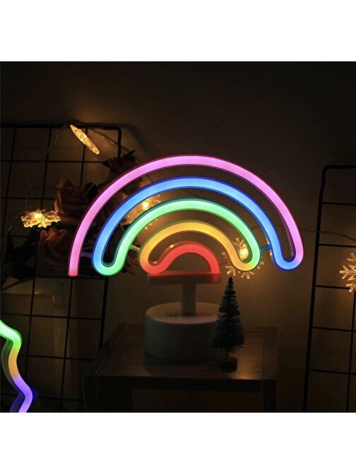 Guru Sepeti Neon Işıklı Gökkuşağı Masa Gece Lambası Dekoratif Hediyelik