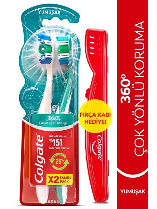 Colgate 360 Komple Ağız Temizliği Çok Yönlü Koruma Yumuşak Diş Fırçası 1+1 Fırça Kabı Hediye
