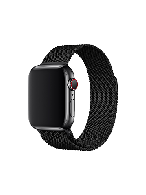 E2M KRD01 Apple Watch 38 - 40 - 41 mm Metal Hasır Akıllı Saat Kordonu Siyah