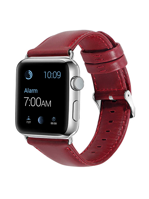 E2M KRD10 Apple Watch 38 - 40 mm Deri Akıllı Saat Kordonu Kırmızı