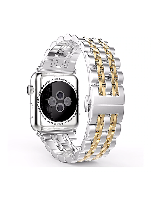 E2M Apple Watch 42 - 44 mm KRD07 Metal Akıllı Saat Kordonu Gümüş - Gold