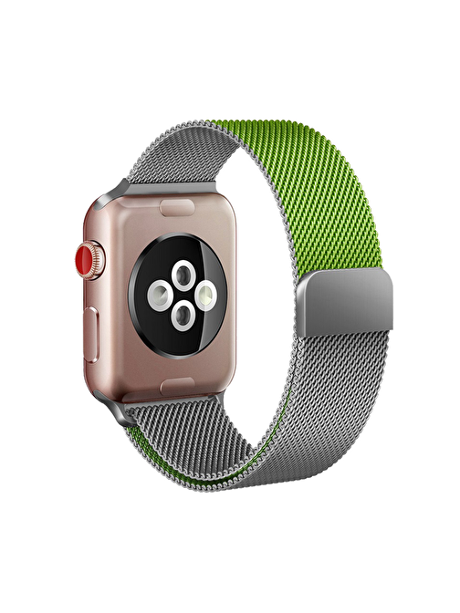 E2M Apple Watch 42 - 44 mm KRD02 Çift Metal Akıllı Saat Kordonu Gümüş - Yeşil
