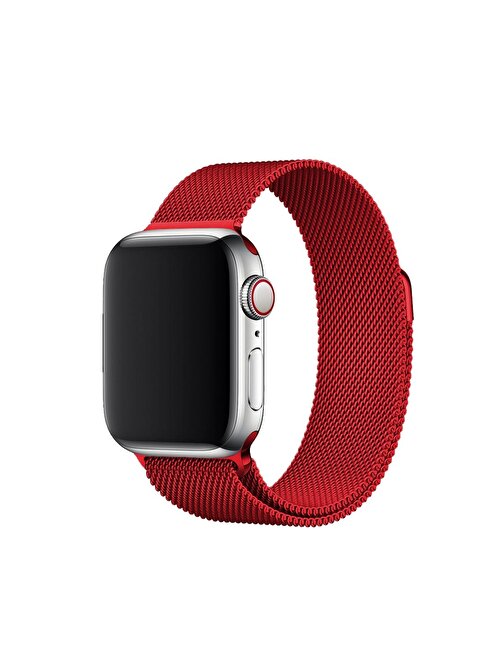 E2M KRD01 Apple Watch 38 - 40 mm Metal Hasır Akıllı Saat Kordonu Kırmızı
