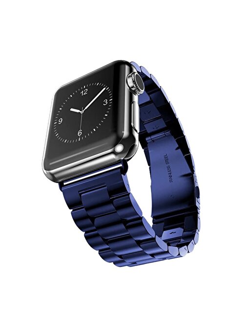 E2M Apple Watch 42 - 44 mm KRD05 Klasik Metal Akıllı Saat Kordonu Mavi