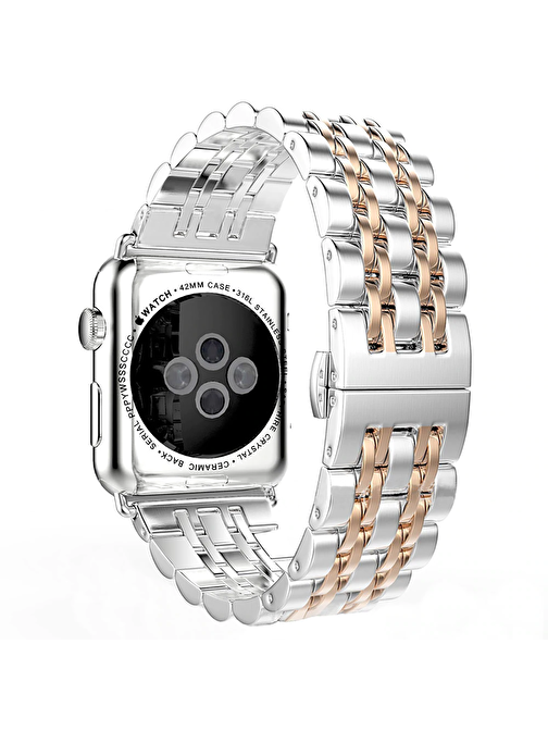 E2M Apple Watch 42 - 44 mm KRD07 Metal Akıllı Saat Kordonu Gümüş - Rose Gold