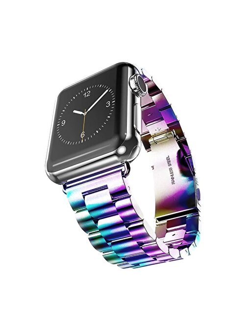 E2M KRD05 Apple Watch 38 - 40 mm Klasik Metal Akıllı Saat Kordonu Gökkuşağı