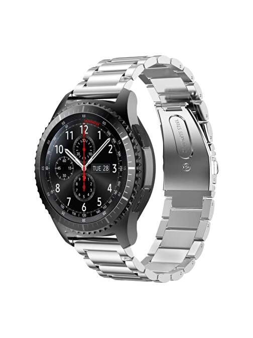 E2M Samsung Galaxy Watch 20 mm KRD05 Klasik Metal Akıllı Saat Kordonu Gümüş