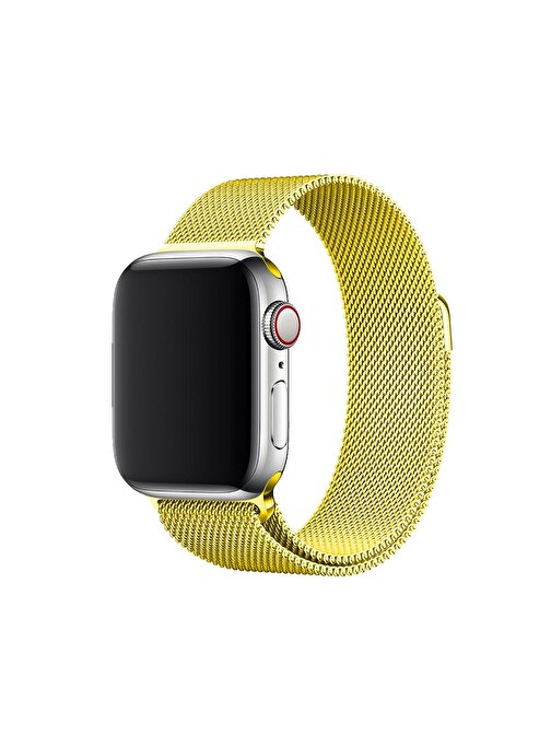E2M KRD01 Apple Watch 42 - 44 mm Metal Hasır Akıllı Saat Kordonu Sarı