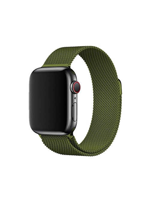 E2M Apple Watch 42 - 44 - 45 - 49mm KRD - 01 Metal Hasır Yeşil Kordon