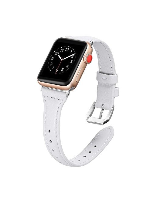 E2M KRD13 Apple Watch 42 - 44 mm Deri Akıllı Saat Kordonu Beyaz