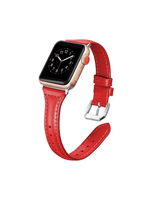E2M KRD13 Apple Watch 42 - 44 mm Deri Akıllı Saat Kordonu Kırmızı