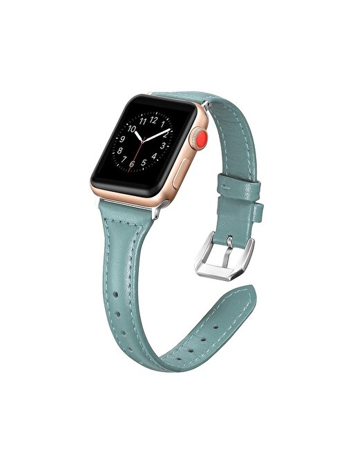 E2M KRD13 Apple Watch 42 - 44 mm Deri Akıllı Saat Kordonu Turkuaz