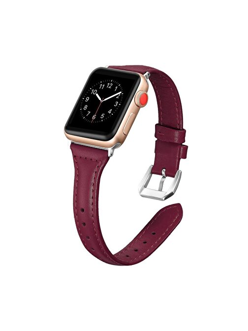 E2M KRD13 Apple Watch 42 - 44 mm Deri Akıllı Saat Kordonu Bordo
