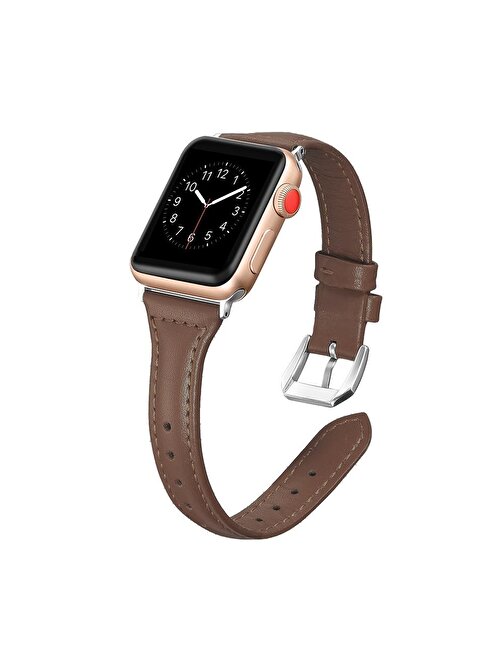 E2M KRD13 Apple Watch 42 - 44 mm Deri Akıllı Saat Kordonu Kahverengi Kor