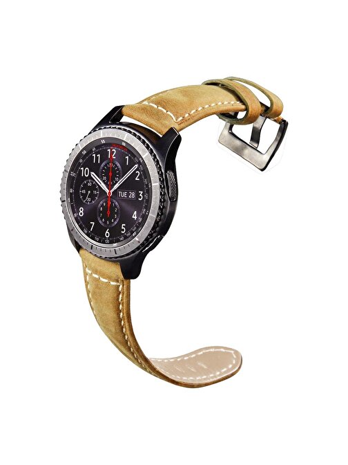 E2M Samsung Galaxy Watch 22 mm KRD21 Süet Akıllı Saat Kordonu Taba