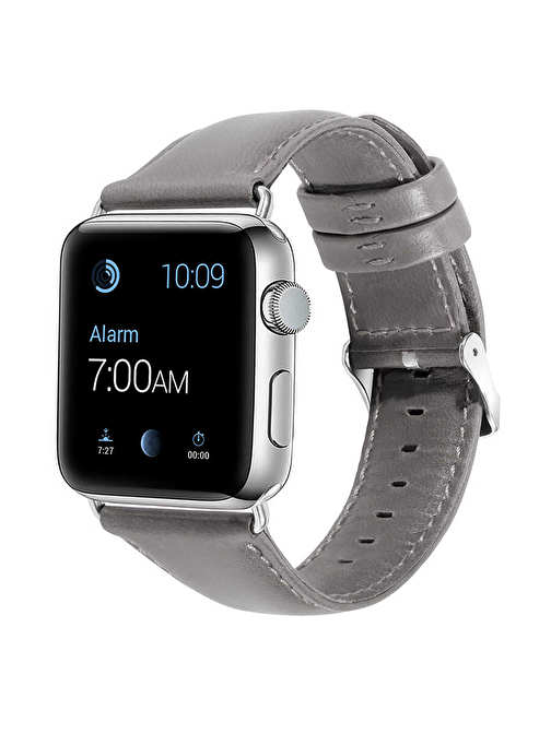 E2M Apple Watch 42 - 44 mm KRD10 Deri Akıllı Saat Kordonu Gri