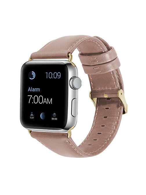 E2M Apple Watch 42 - 44 mm KRD10 Deri Akıllı Saat Kordonu Pudra